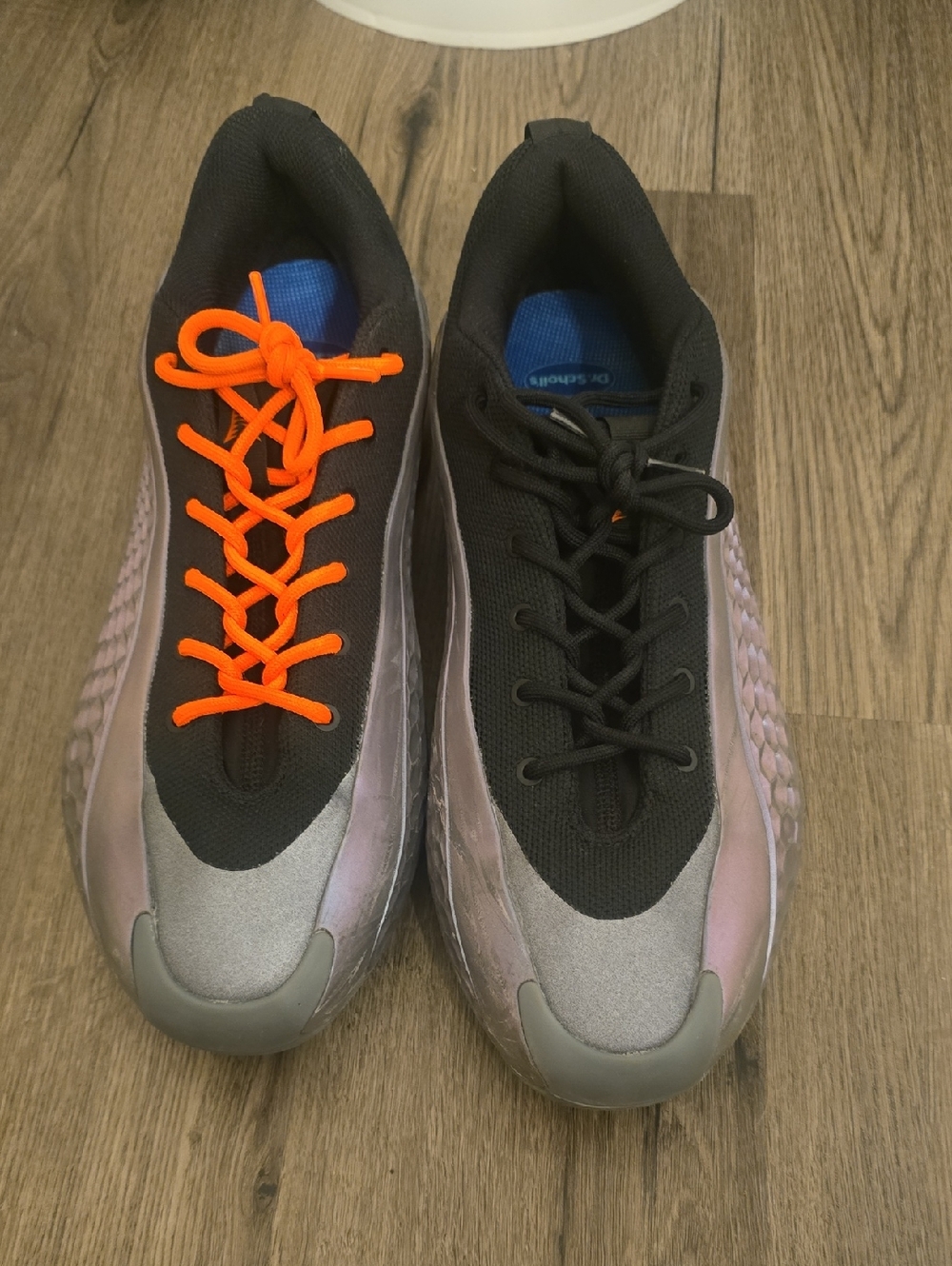 Iridescent Runner Sneakers with Neon Orange Lace